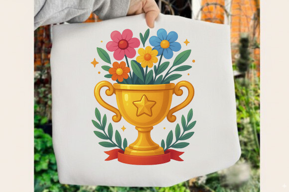 Winner Trophy with Flowers PNG