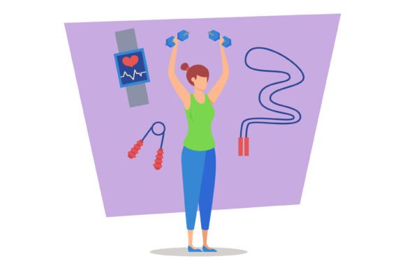 Woman Working out with Weights Graphic Illustrations By pch.vector