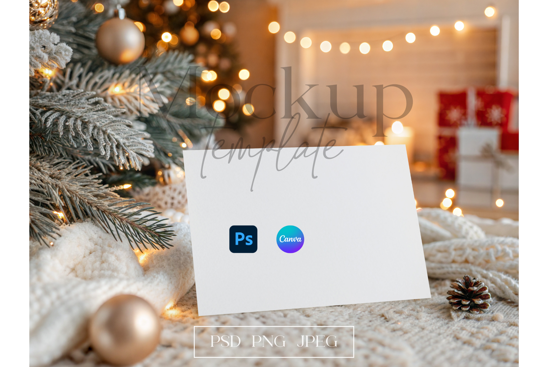 Christmas Card Mockup on Cozy Blanket