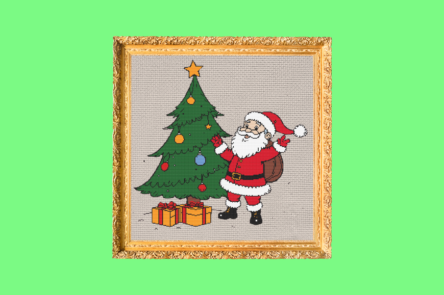 Joyful Santa by the Christmas Tree