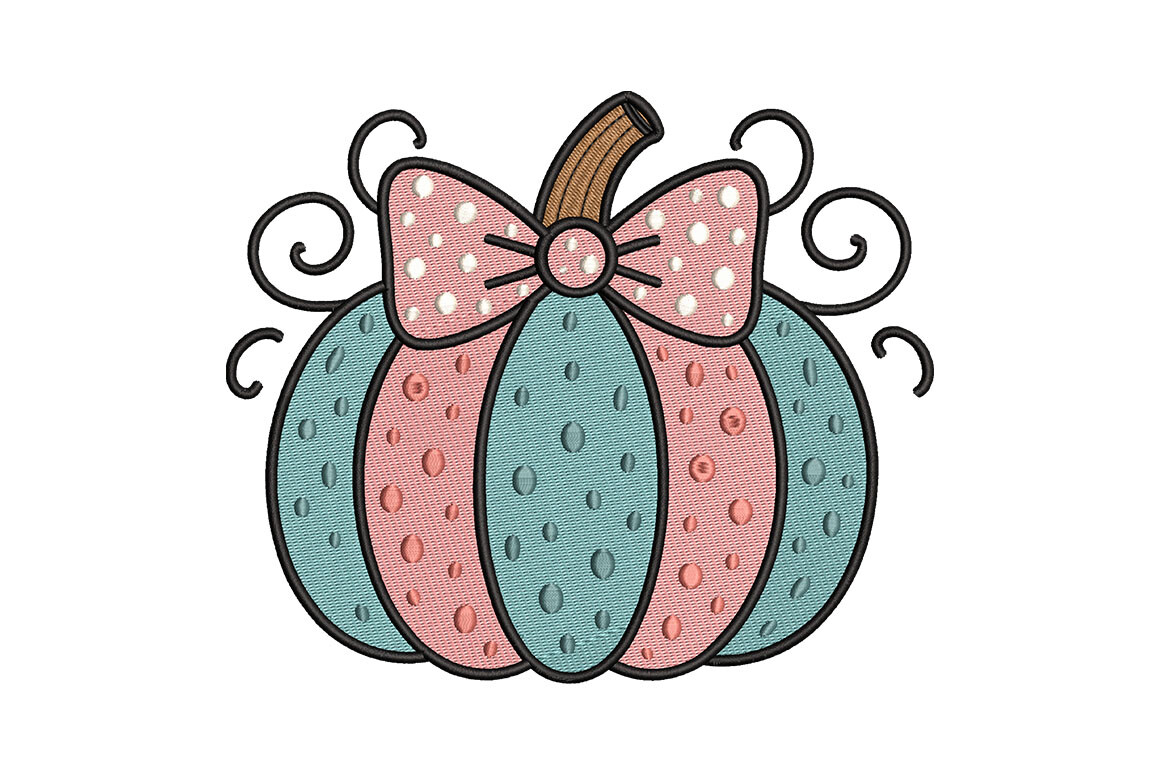 Pastel Pumpkin Bow Embroidery Design