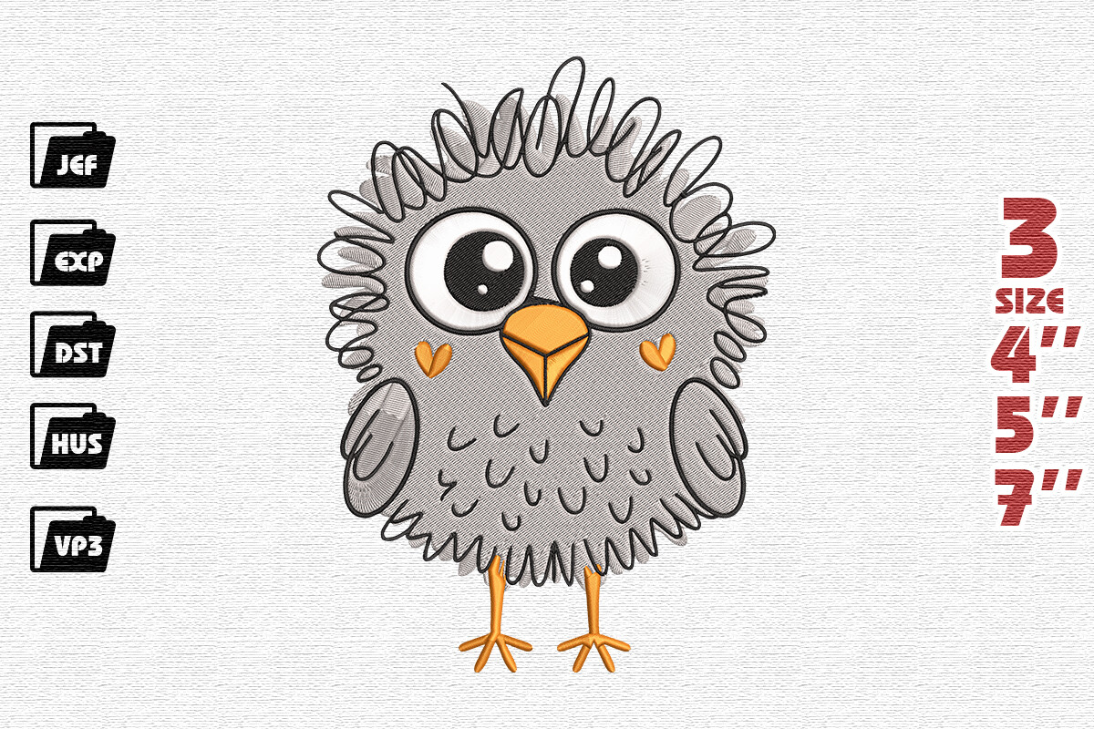 Quirky Chick Scribble Stitch Applique