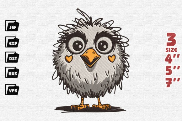 Quirky Chick Sketchy Applique with Heart Cheeks