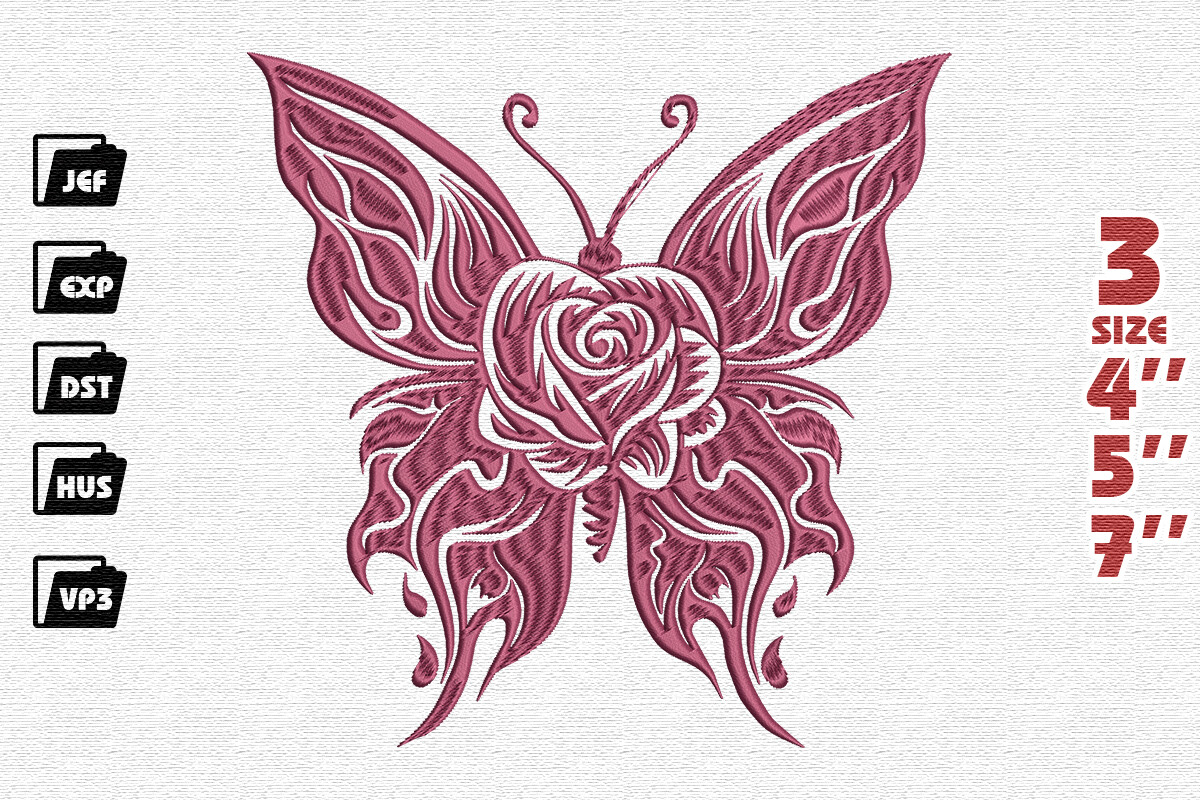 Rose Butterfly Embroidery Design