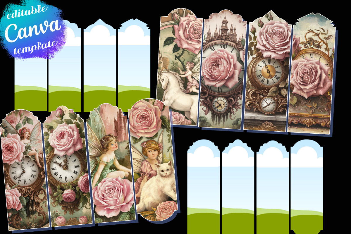 Shabby Roses Bookmark Canva Frames