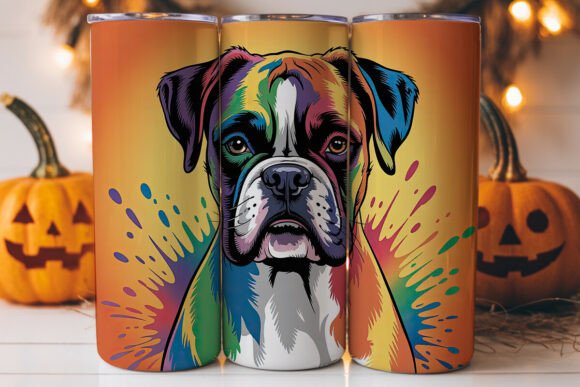 colorful boxer dog 20oz tumbler wrap design for Cricut sublimation