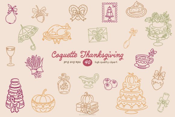 Coquette Thanksgiving Line Art