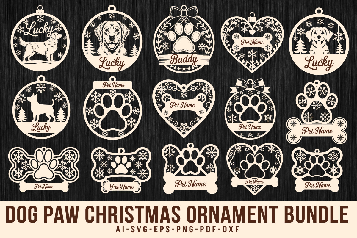 Dog paw print Christmas ornament SVG for laser cutting