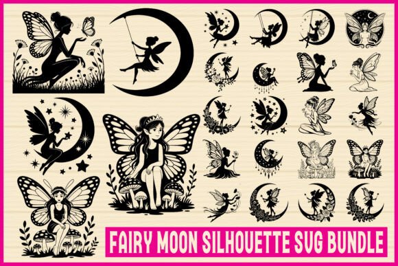 Fairy Moon Silhouette SVG Bundle Graphic by BINDASBIPLOB · Creative Fabrica