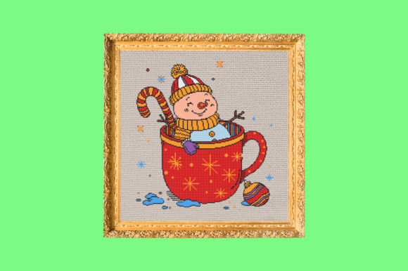 Snowman in a Festive Mug Cross Stitch Pa