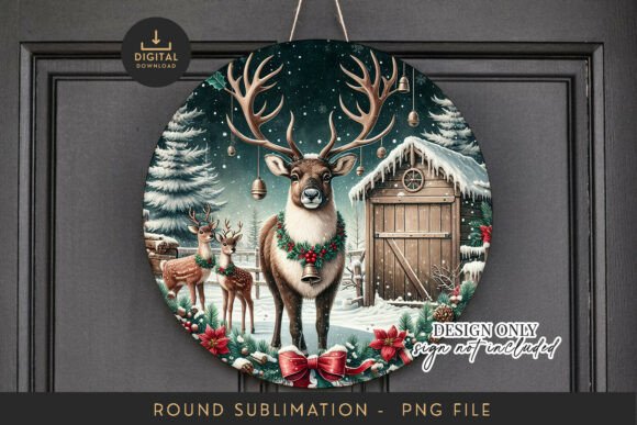 Woodland Reindeer Round Sublimation PNG Graphic Crafts By Luv Bijou