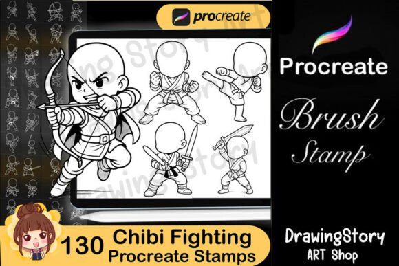 130 Procreate Chibi Fighting Stamp Brush
