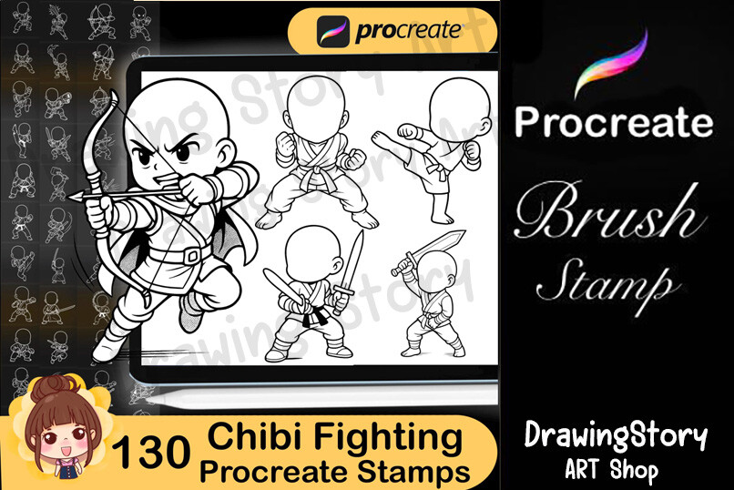 130 Procreate Chibi Fighting Stamp Brush