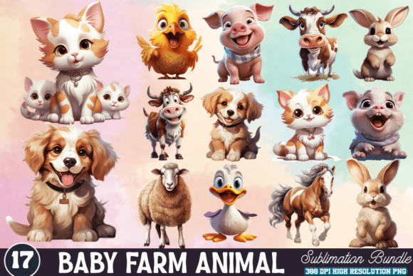 Baby Farm Animal Clipart PNG Bundle Graphic by Styled Stock Mock ...