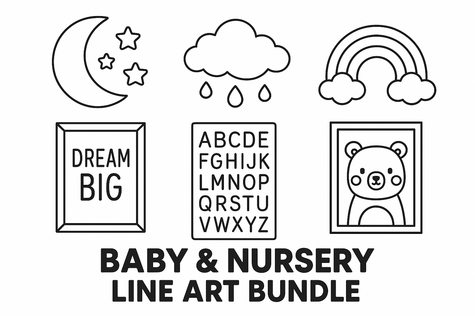 Baby Nursery Line Art Bundle Moon Stars