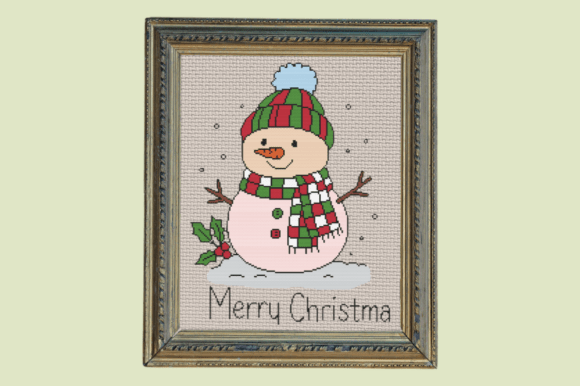 Cheerful Snowman Merry Christmas Cross S