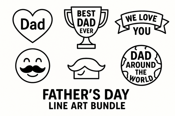 Fathers Day Line Art Bundle Dad Graphics