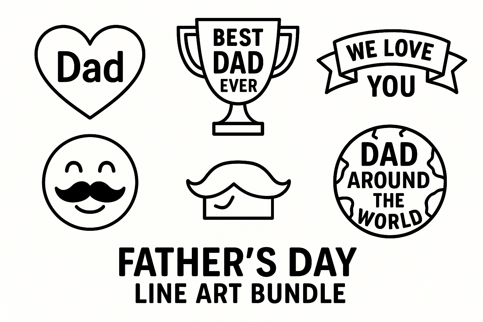 Fathers Day Line Art Bundle Dad Graphics