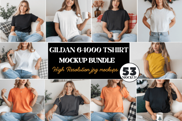 Gildan 64000 Tshirt Mockups Bundle Gráfico Mockups de Productos Por Real POD Mockups