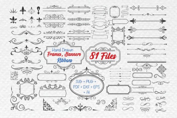 Hand Drawn Frames, Banners & Ribbons