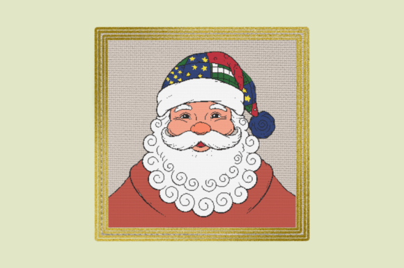Jolly Santa with Patchwork Hat Cross Sti