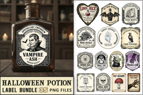 Vintage Halloween Potion Label PNG Graphic by Extreme DesignArt ...