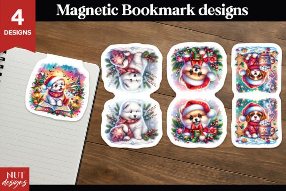 Christmas dogs Puppy Magnetic Bookmark design for printable craft accessories