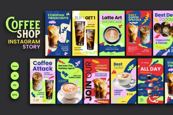 Preview of Colorful Coffee Shop - Instagram Story coffee shop social media template