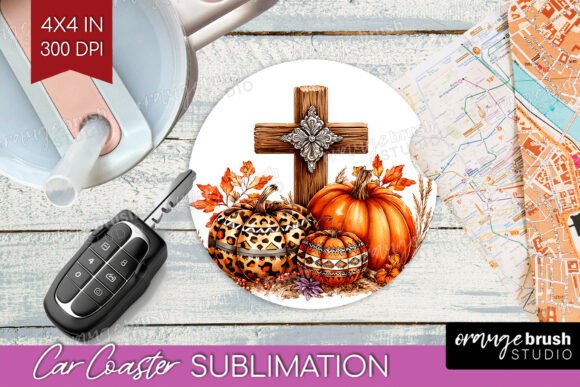 Fall Pumpkin Car Coaster PNG Sublimation