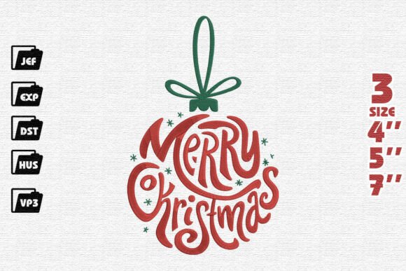 "Merry Christmas" Typography Ornament Embroidery Design