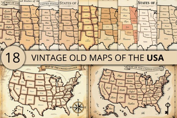 Old USA Map Bundle Graphic Illustrations By Motin