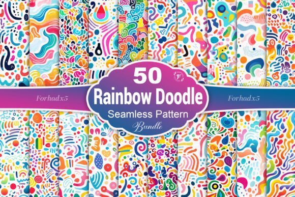 Rainbow Doodles Seamless Pattern