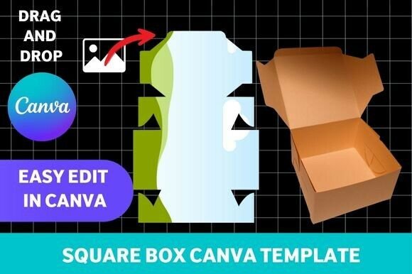 Editable square box Canva template for product packaging