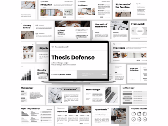 Canva and PowerPoint thesis defense presentation template for academic research