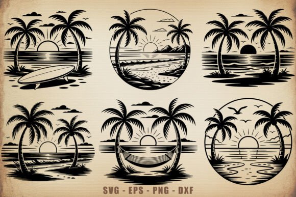 Tropical Beach Sunset SVG Bundle Graphic by Vector-Studio16 · Creative ...