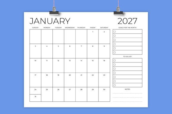 2027 8.5 X 11 Calendar Monthly Planner