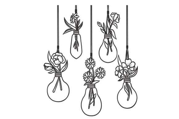 Hanging Lightbulb Vases Line Art