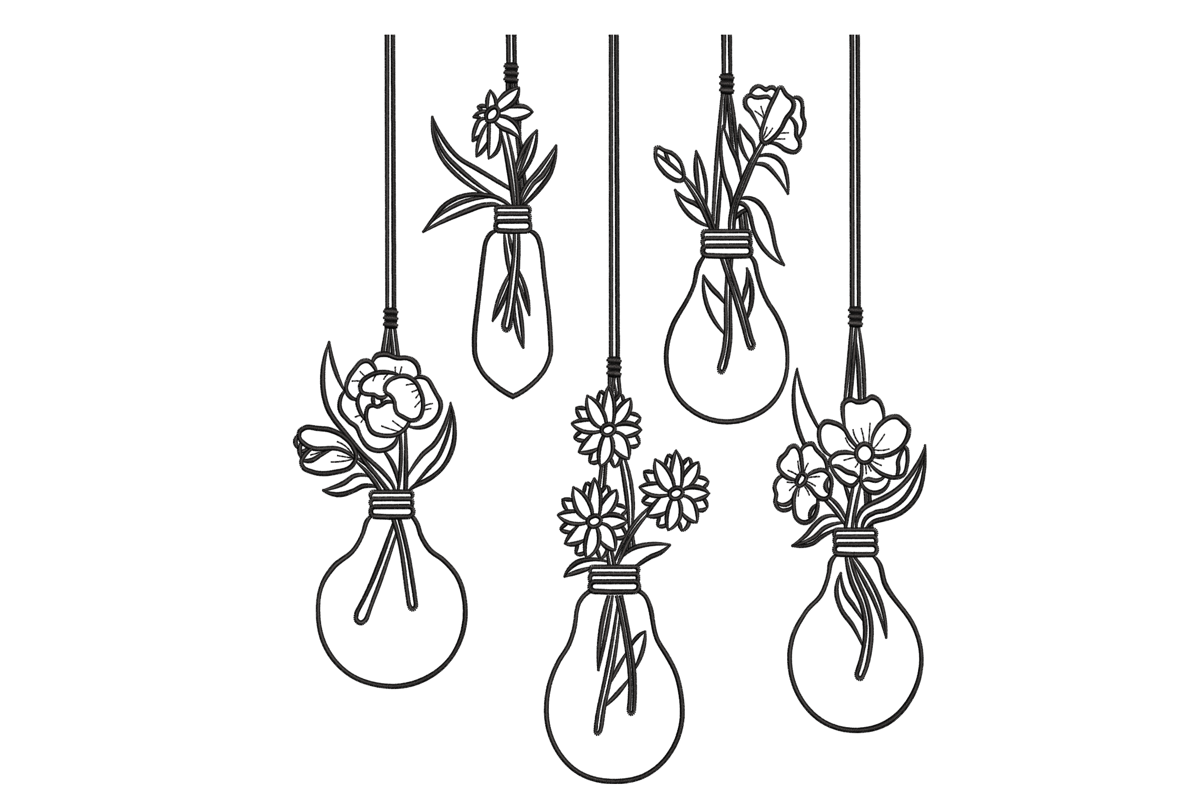 Hanging Lightbulb Vases Line Art