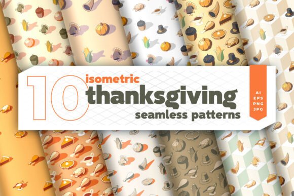 Isometric Thanksgiving Seamless Patterns