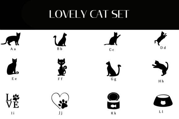 Lovely Cat Set Font PNG with transparent background - Preview 1