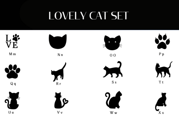 Lovely Cat Set Font PNG with transparent background - Preview 2