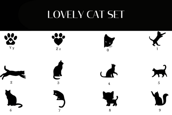 Lovely Cat Set Font PNG with transparent background - Preview 3