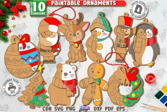 Paintable Christmas Ornaments Bundle laser cut file