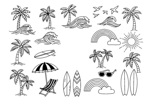 Tropical Beach Elements Silhouette Colle