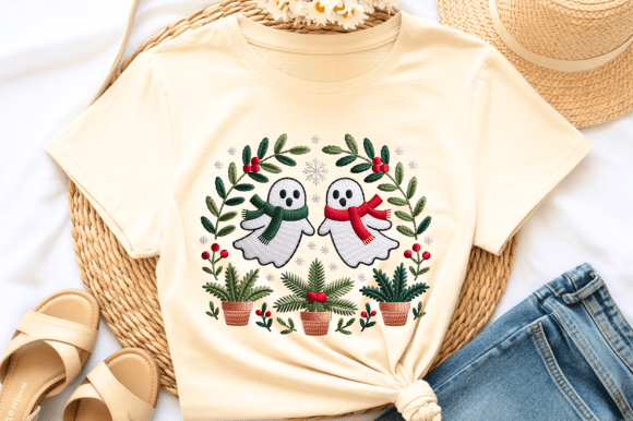 Cozy Christmas Ghost Embroidery Png Graphics
