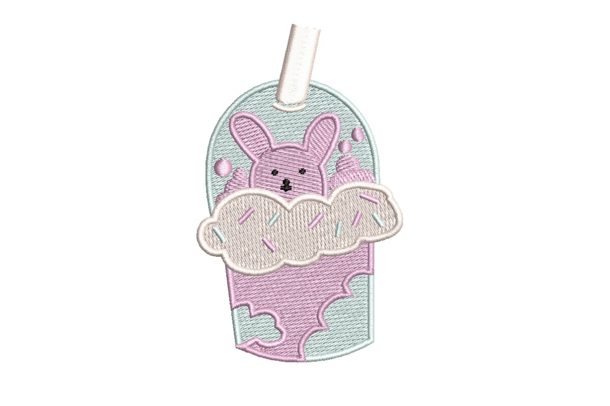 Cute Pink Bunny Boba Tea Embroidery Design