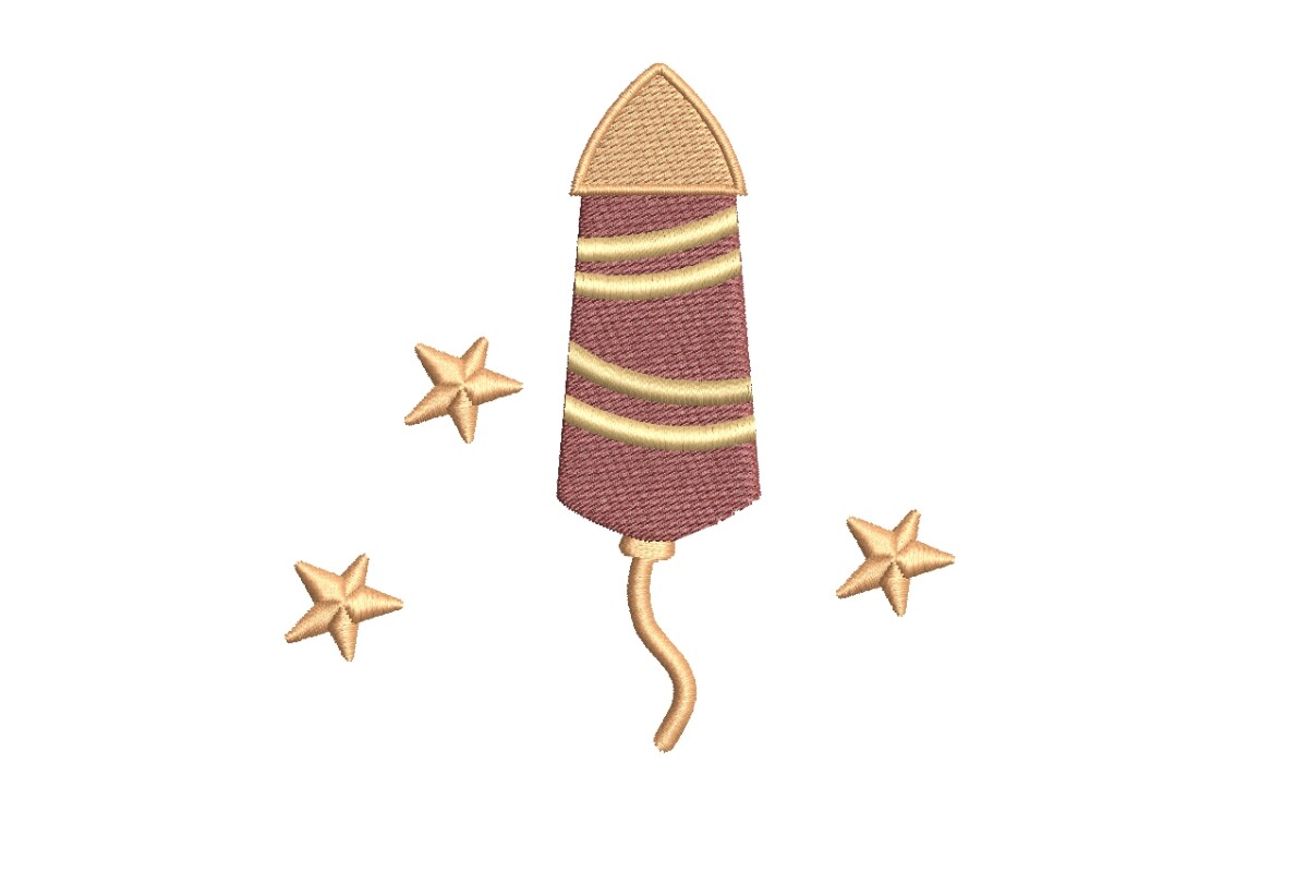 Festive Firework Rocket and Stars Embroidery Design