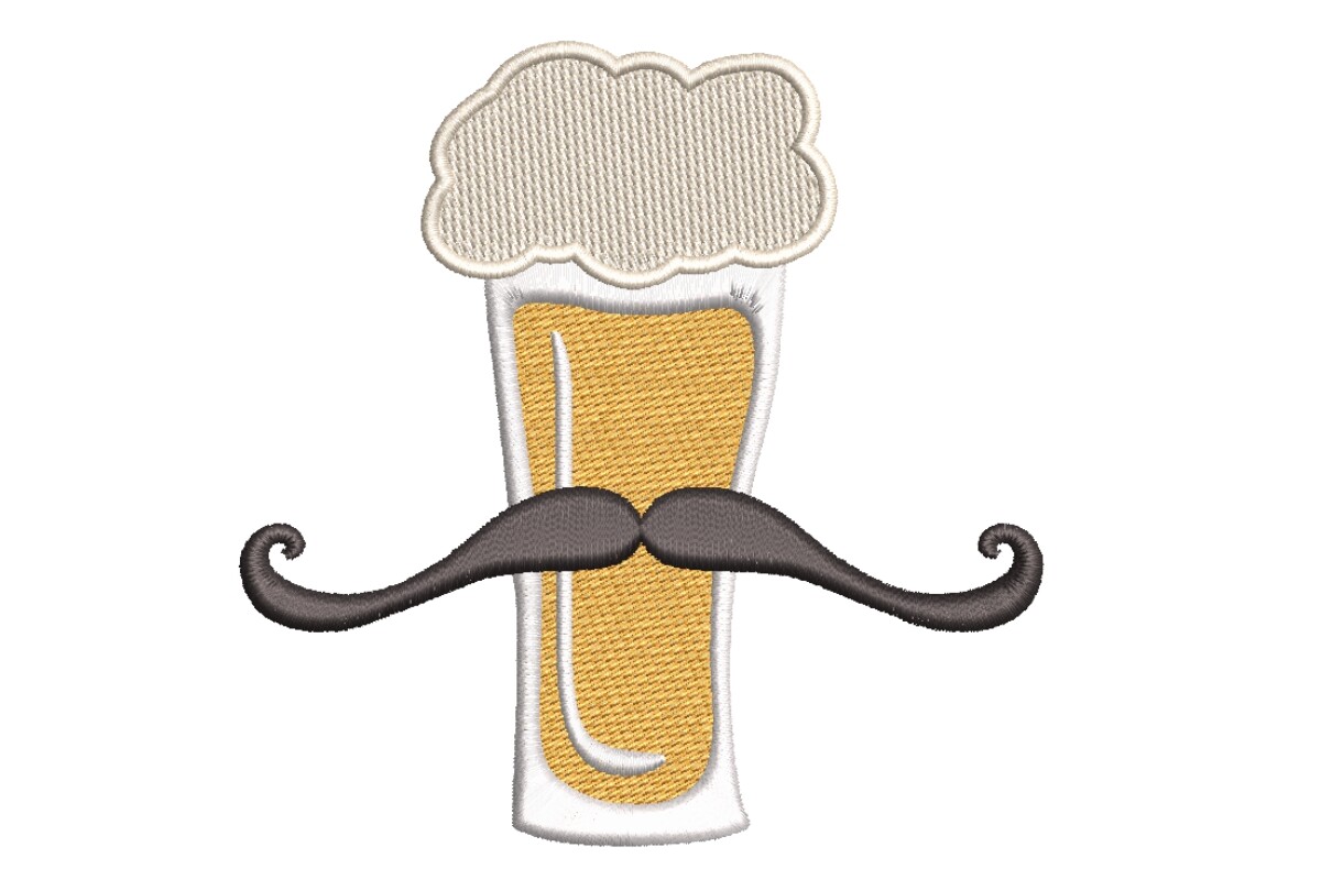 Gentleman Beer with Mustache Embroidery Design