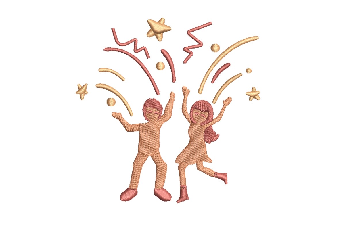Joyful Dancing Couple Celebration Embroidery Design