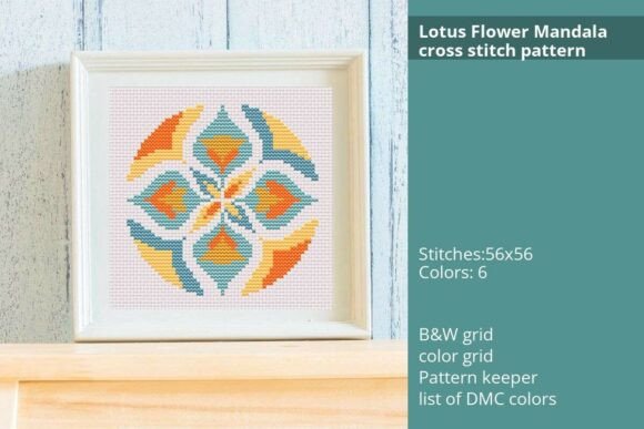 Modern Lotus Flower Mandala Cross Stitch